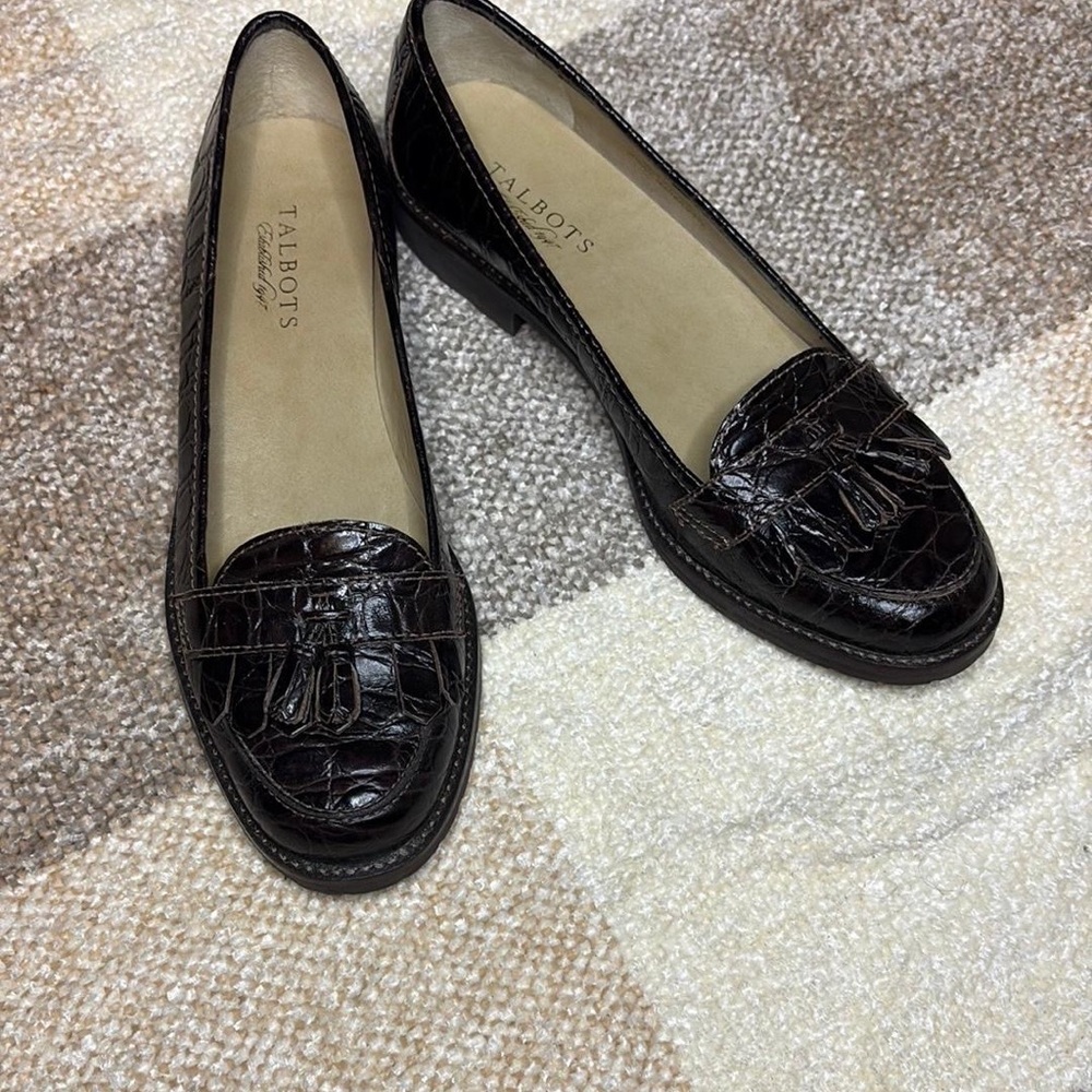 Talbots Black Leather Flats with Woven Detailing